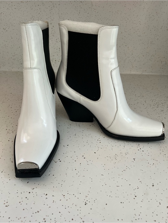 Jeffrey Campbell Shoes - Jeffrey Campbell Welton White Chelsea Booties w/ Black Gores and Silver ToeCaps